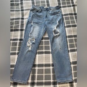 Almost Famous denim mom jeans a fashionable high rise and rips